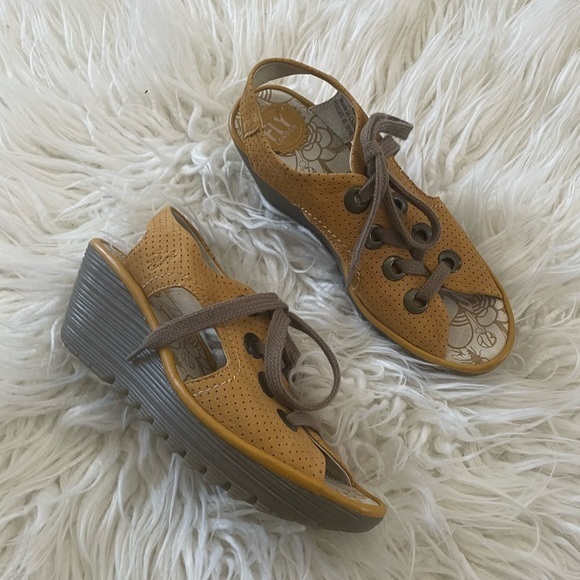 Fly London Ylva mustard lace up wedge sandals size 40‎ - Picture 1 of 8